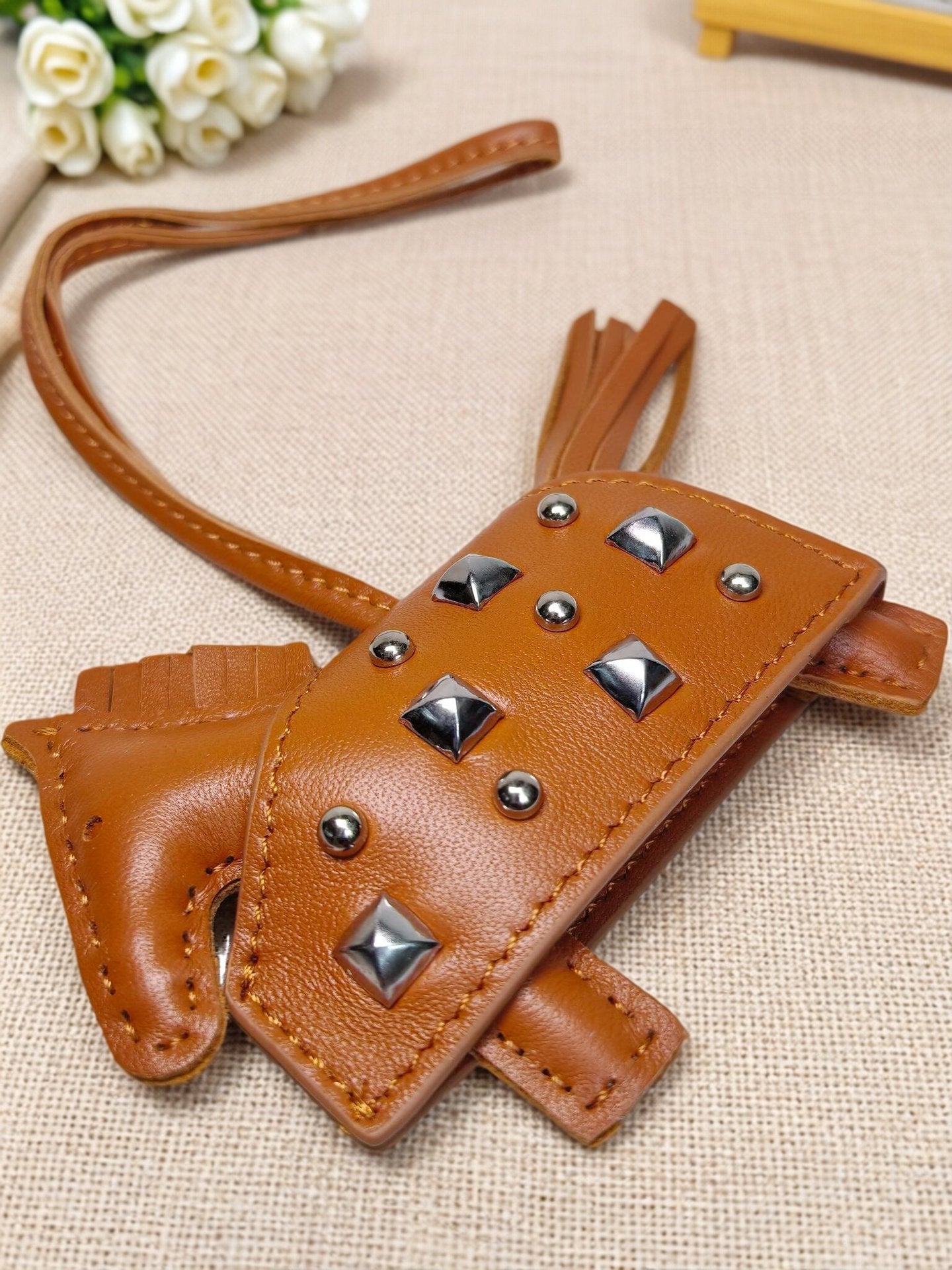 H-Style Handmade Sheepskin Leather Studded War Horse Pendant / Bag Charm / Car Hanging Ornament / Keychain Pony Bag Charm (for wholesale) ﻿
