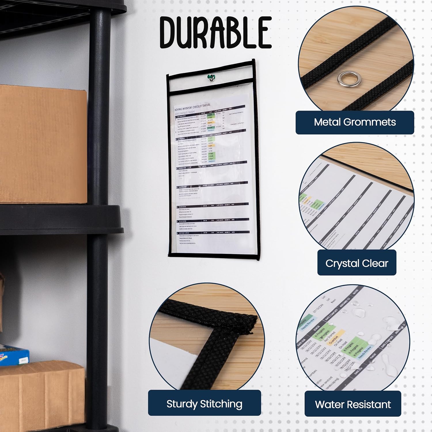 LAPOLAR Ticket Pouches - 5 Pack, Black, Job Ticket Holders, 10" Wide x 13.5" Tall - Clear Plastic Shop Ticket Holders - Easy to Use, Reusable & Easy Erase Plastic Invoice Holders, Water-Resistant & Durable