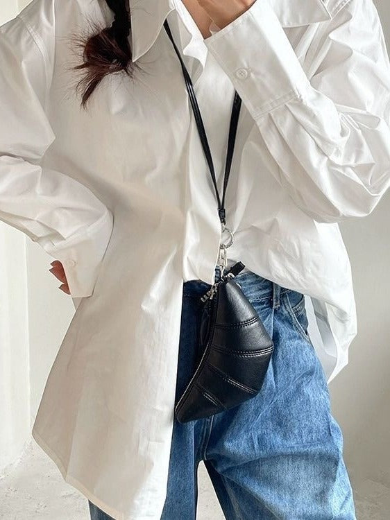 Hanging Neck Small Coin Purse Cute Croissant Mini Concave Design Crossbody Lipstick Headphone Bag