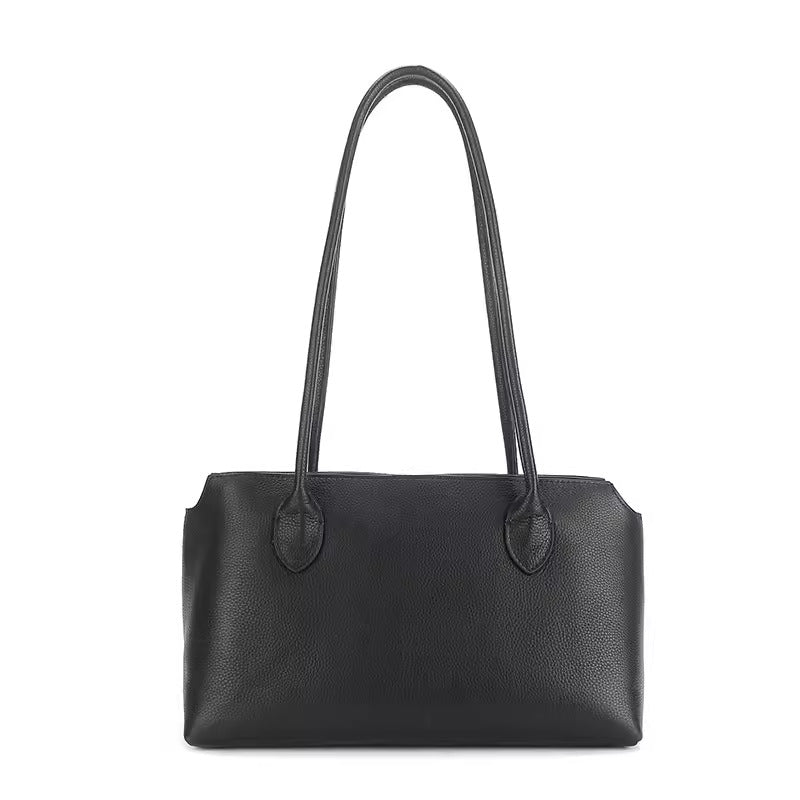Row Minimalist Genuine Leather Tote Bag: Premium Large Capacity Work Bag with Top Handle & Detachable Shoulder Strap