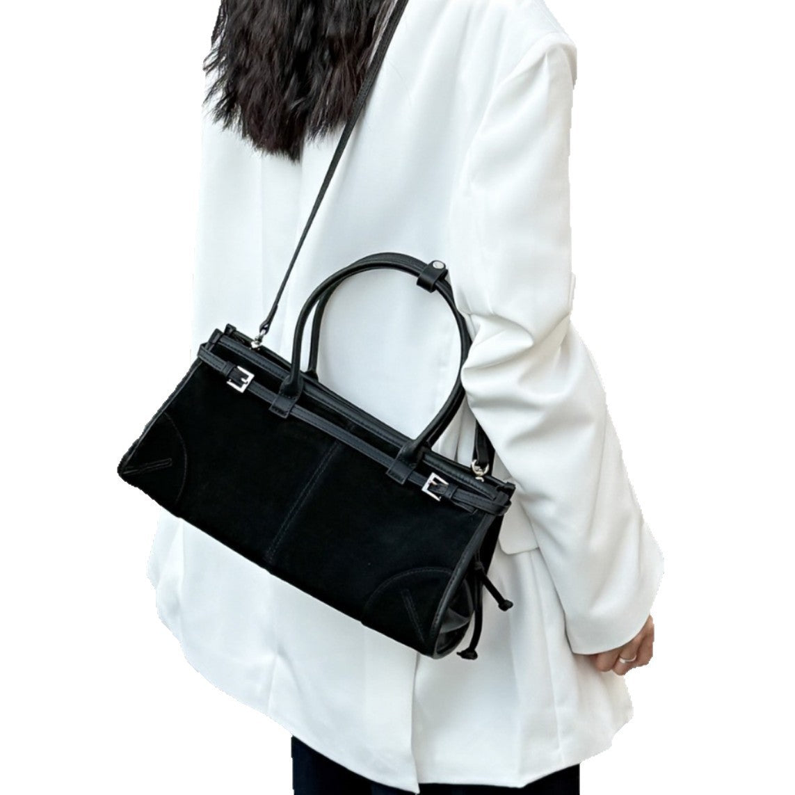 Suede Baguette & Boston Bag: Vintage European & American Style Genuine Leather Handbag for Women - Convertible Top-Handle & Underarm Purse