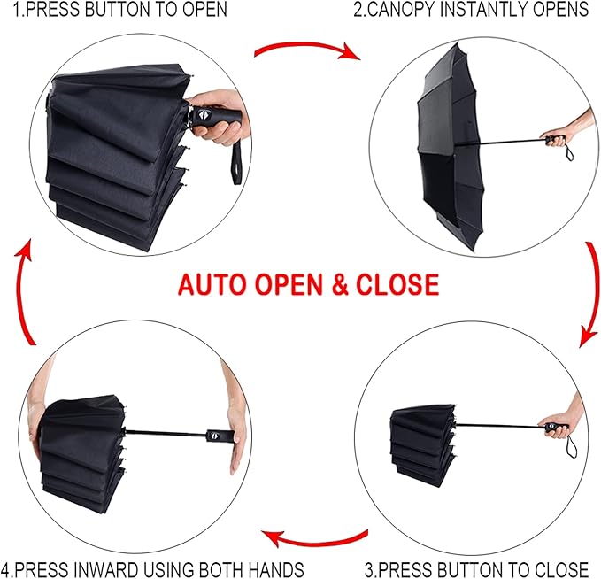 LAPOLAR Brand Travel Essentials Umbrella Windproof Compact Collapsible Light, Automatic, Strong and Portable, Wind Resistant Folding Small Umbrella for Rain