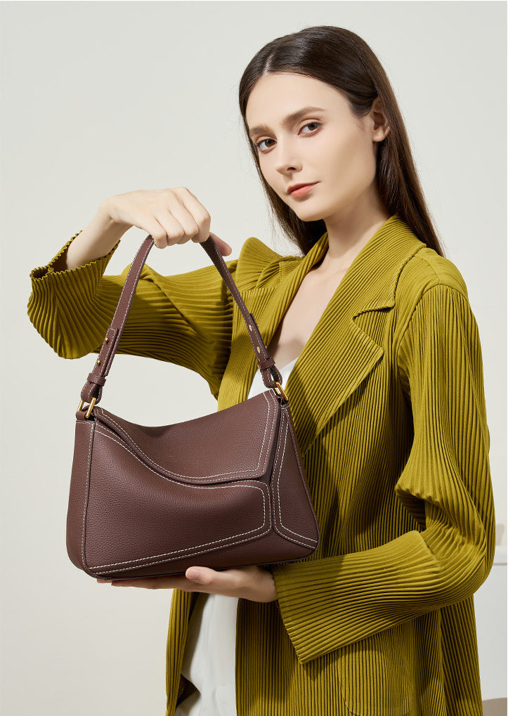 Bag for Women 2025 New Single Shoulder Underarm Bag Geometric Bag for Women Genuine Leather Pillow Cover Layer Leather Crossbody Commuter Bag