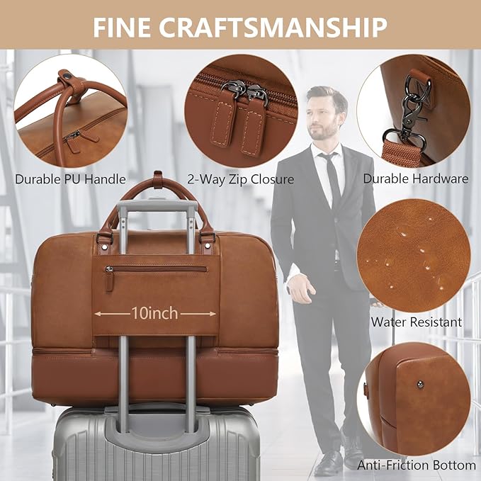 LAPOLAR Leather Travelling Bag Sets for Women Men Large Overnight Bag Travel Duffel Bag with Shoe Compartment Toiletry Satchel Bag Carry On Bag Fit 21" Laptop