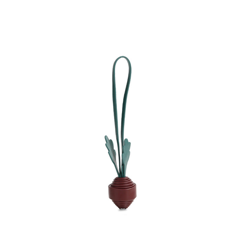 Handwoven Leather Keychain - Radish Charm, Minimalist Bag Accessory (Bulk Wholesale)