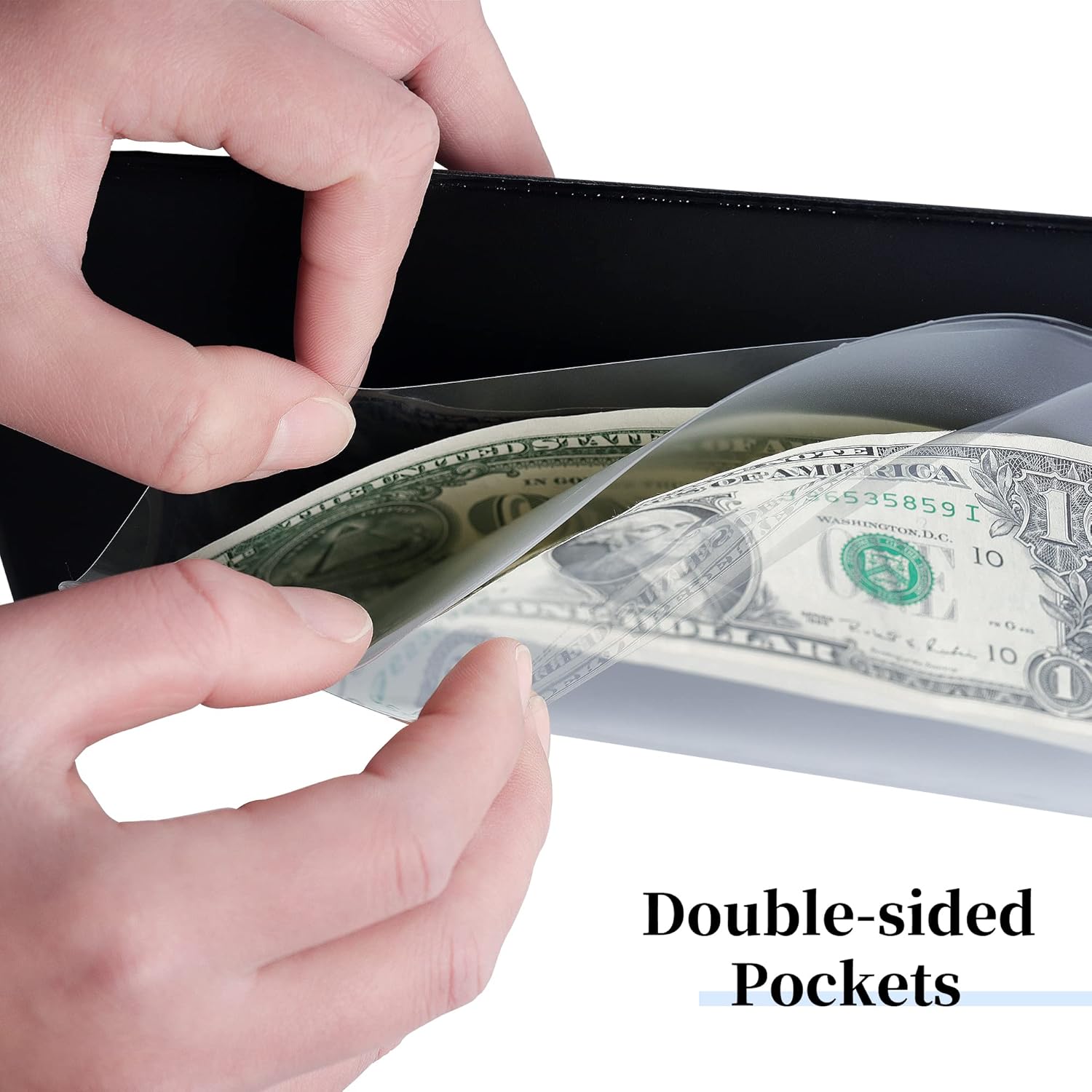 LAPOLAR 40 Pockets Banknote Currency Collecting Album - 20 Sheets Clear Dollar Bill Holders World Money Storage Book Collection Supplies Double-Sided Pages for Trading Cards Stamps Tickets Black