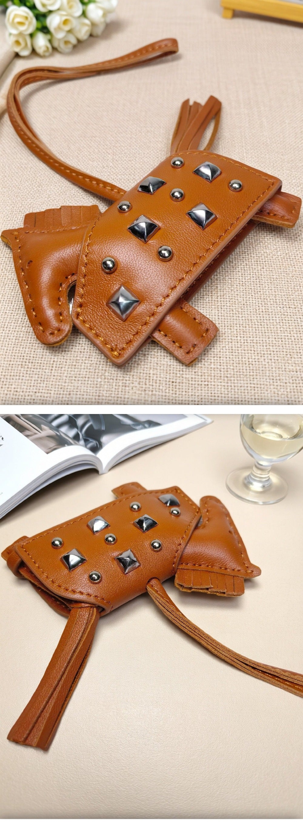 H-Style Handmade Sheepskin Leather Studded War Horse Pendant / Bag Charm / Car Hanging Ornament / Keychain Pony Bag Charm (for wholesale) ﻿
