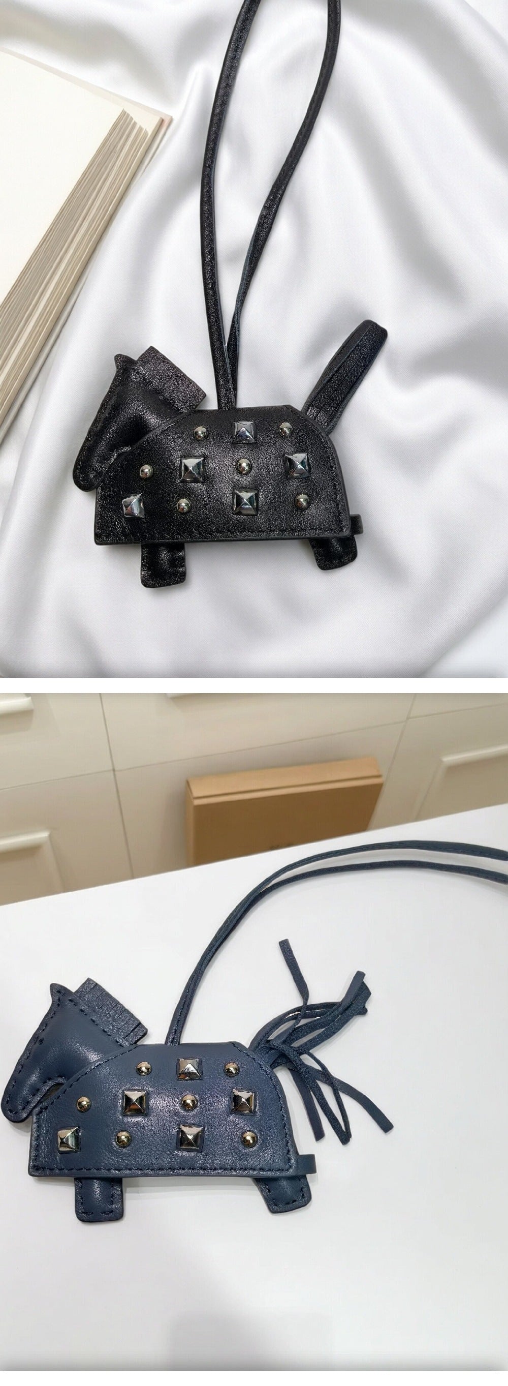 H-Style Handmade Sheepskin Leather Studded War Horse Pendant / Bag Charm / Car Hanging Ornament / Keychain Pony Bag Charm (for wholesale) ﻿