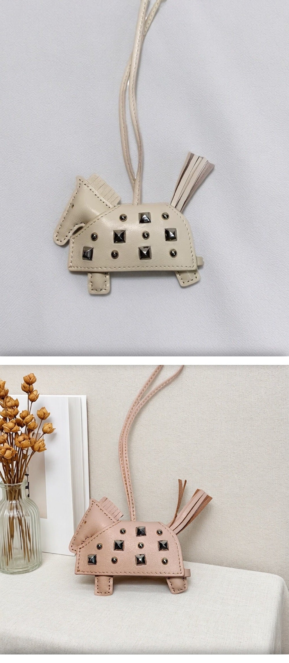 H-Style Handmade Sheepskin Leather Studded War Horse Pendant / Bag Charm / Car Hanging Ornament / Keychain Pony Bag Charm (for wholesale) ﻿
