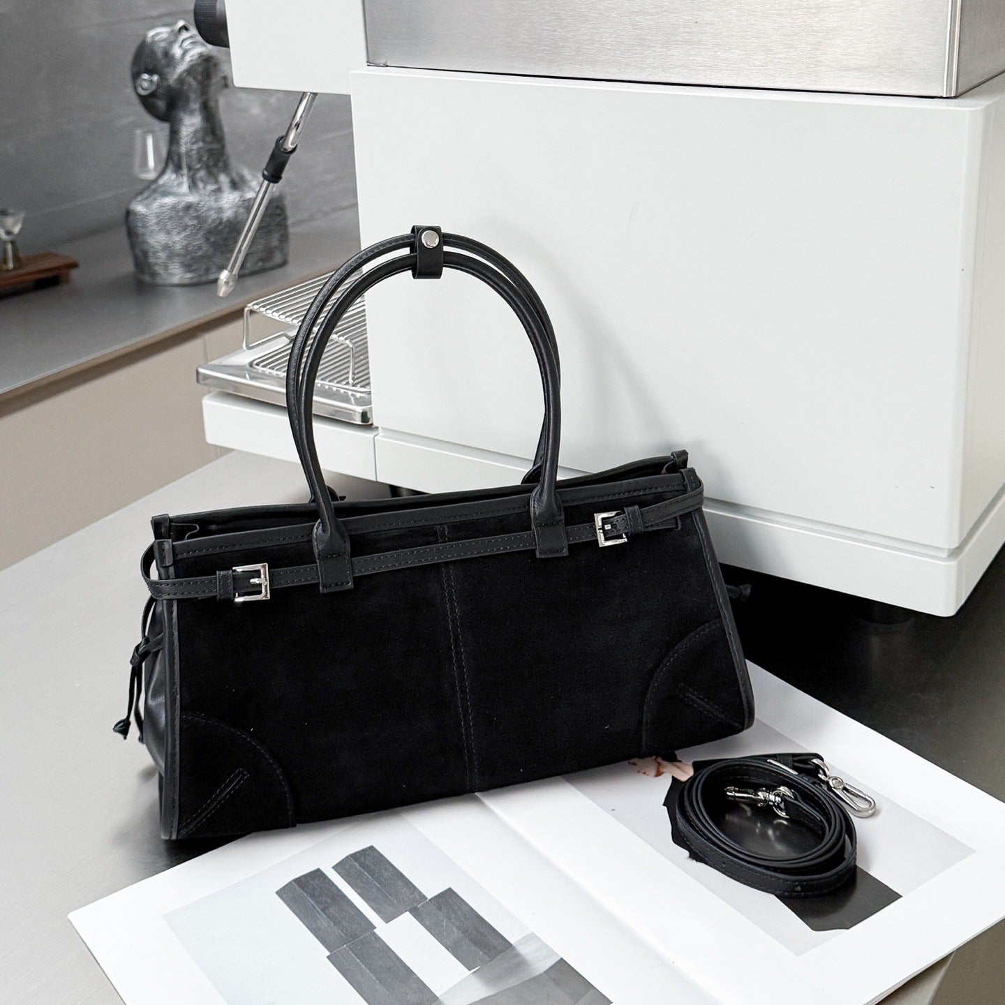 Suede Baguette & Boston Bag: Vintage European & American Style Genuine Leather Handbag for Women - Convertible Top-Handle & Underarm Purse