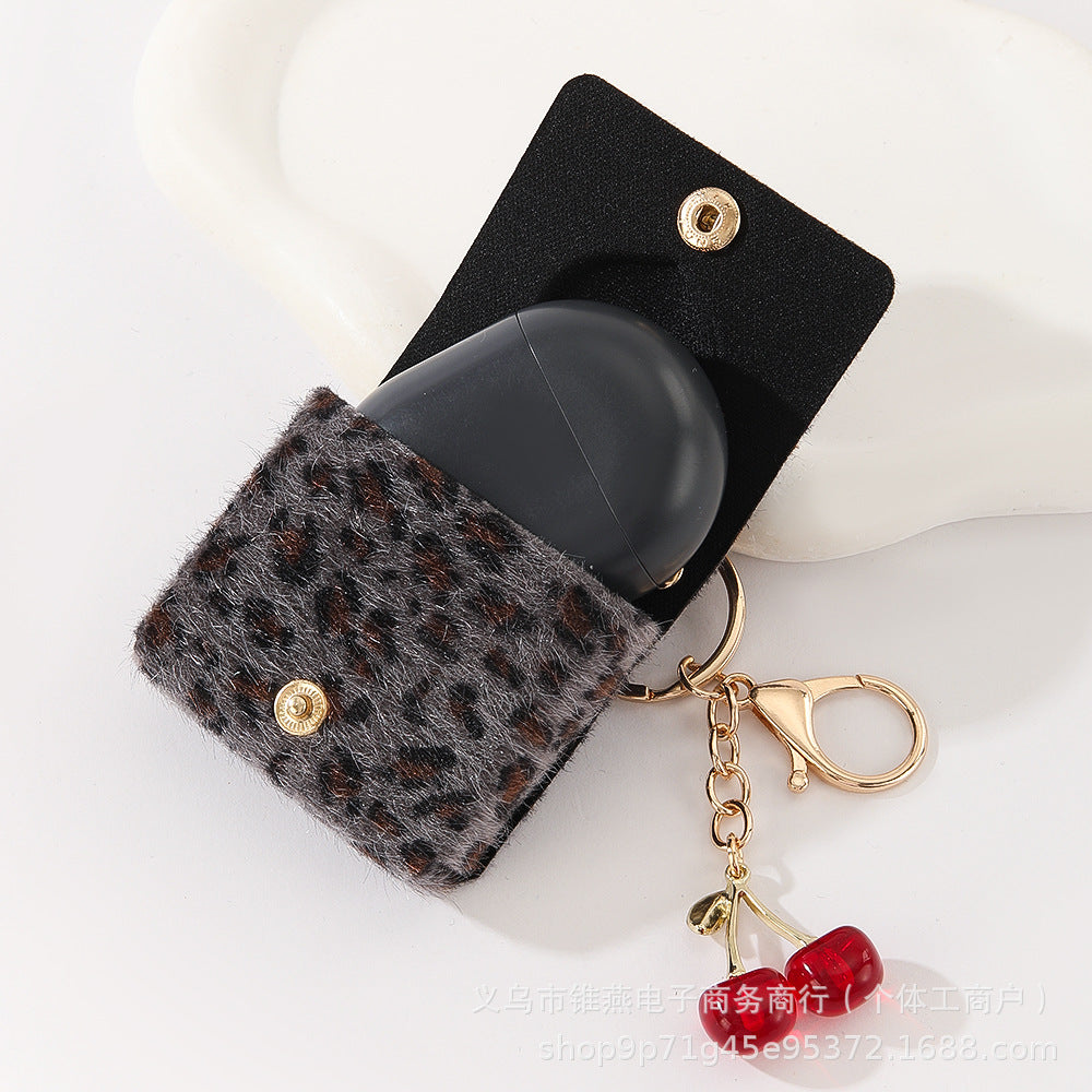 Wholesale Customizable Denim & Leather Bag Charms - Cherry Embroidery, Striped Design, Unisex Bulk Order