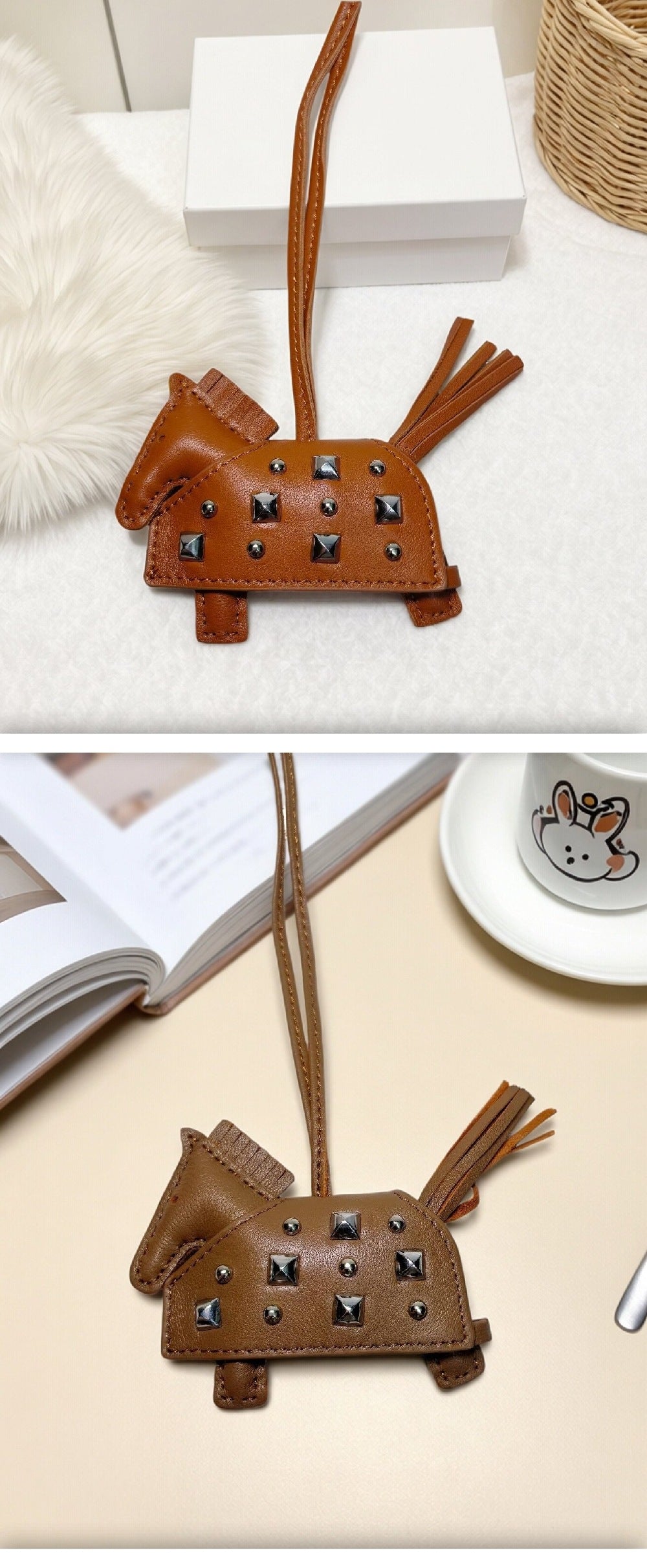 H-Style Handmade Sheepskin Leather Studded War Horse Pendant / Bag Charm / Car Hanging Ornament / Keychain Pony Bag Charm (for wholesale) ﻿