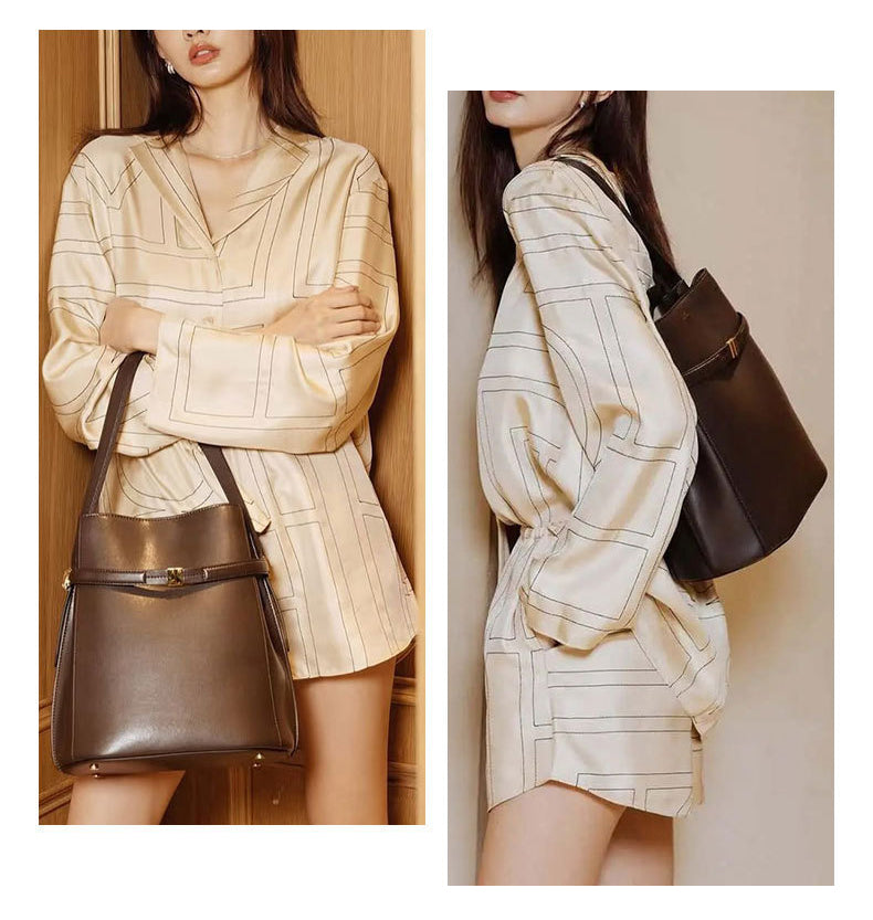 Toteme Original Bucket Bag in Full-Grain Leather | Swedish Minimalist Underarm & Top-Handle Bag for Women