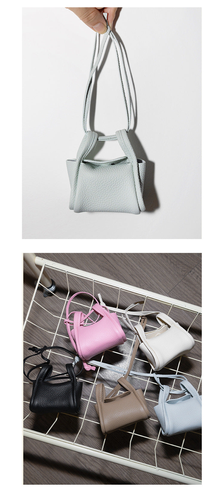 Mini Phone Earphone Bag, Women's Bag, Hanging Decoration, Head Layer Leather Handbag, Casual Small Square Bag, Simple and Versatile