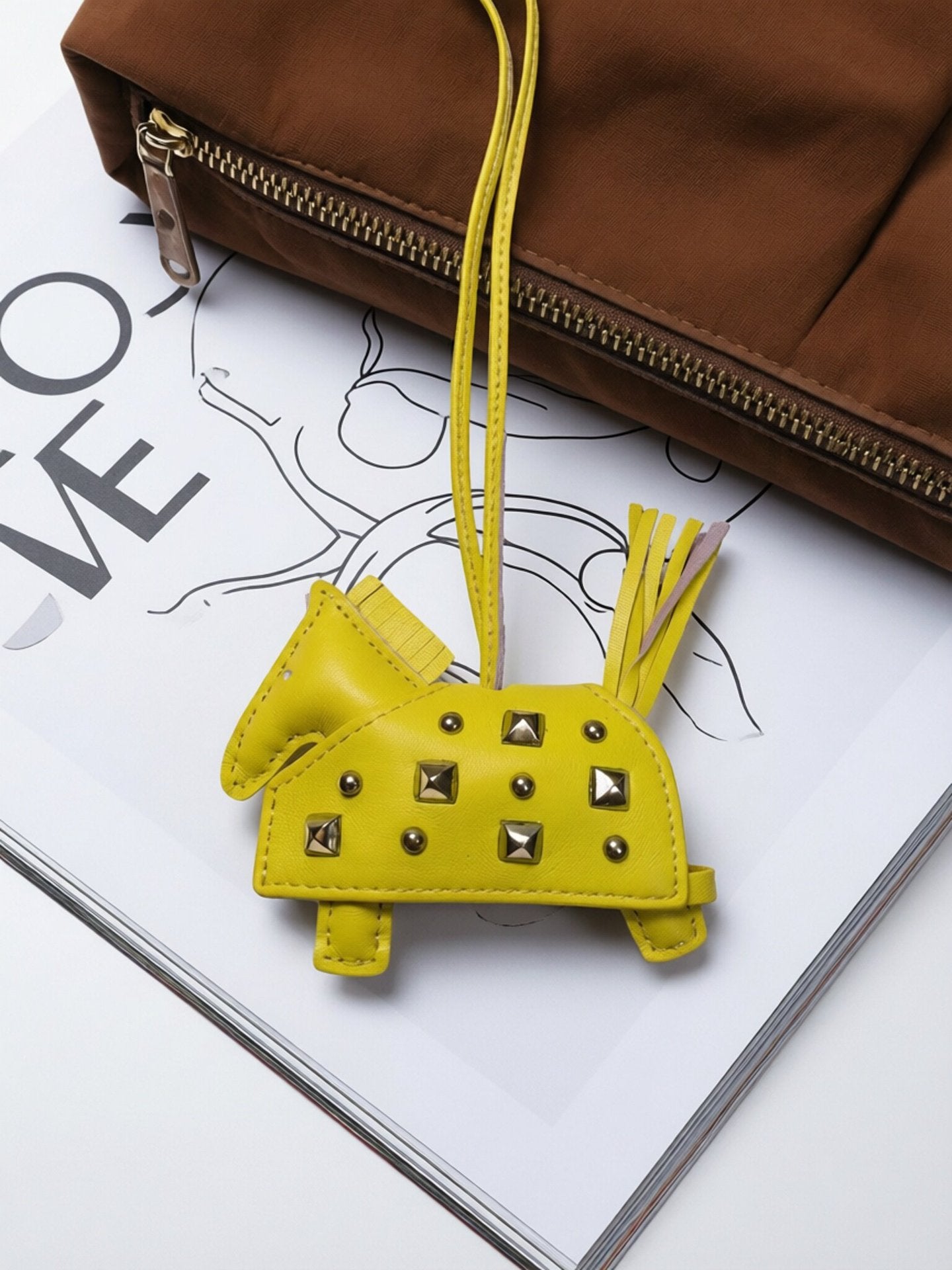H-Style Handmade Sheepskin Leather Studded War Horse Pendant / Bag Charm / Car Hanging Ornament / Keychain Pony Bag Charm (for wholesale) ﻿
