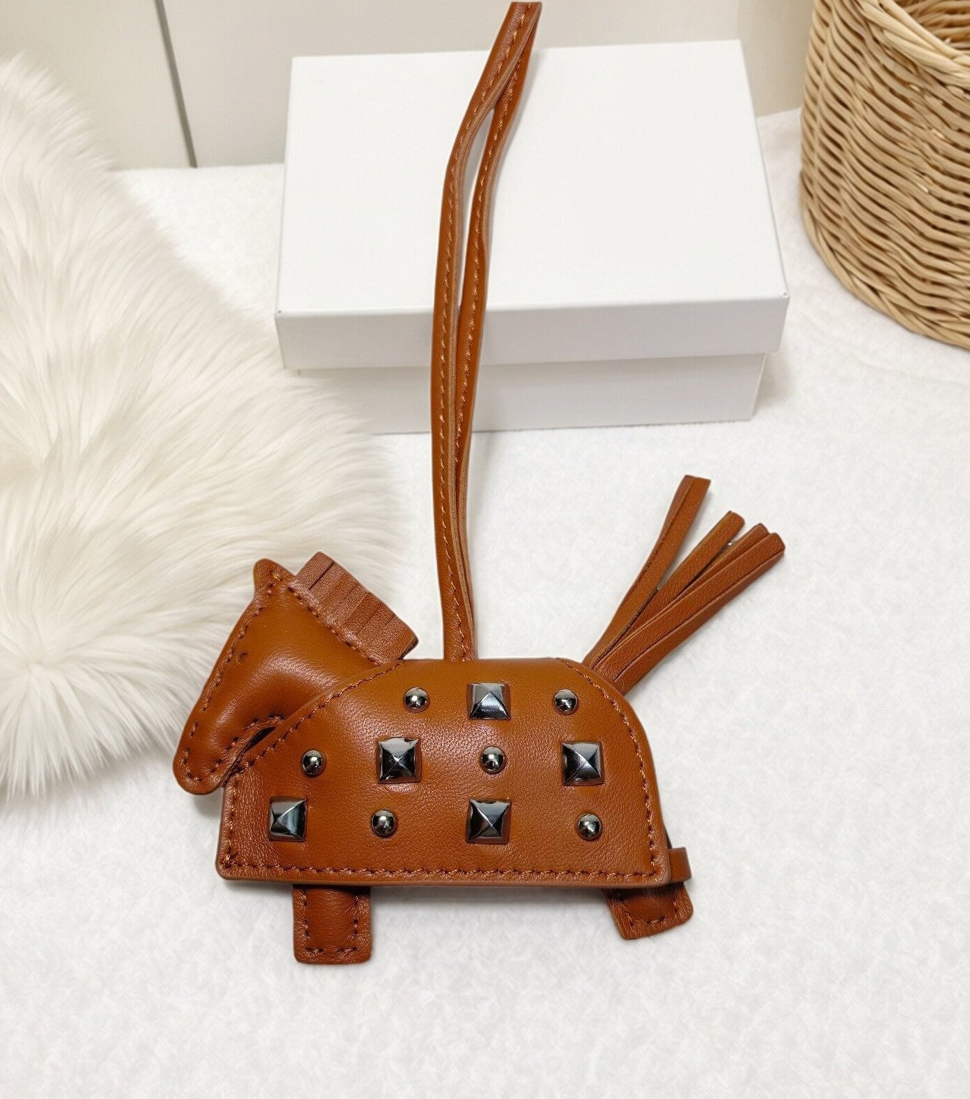 H-Style Handmade Sheepskin Leather Studded War Horse Pendant / Bag Charm / Car Hanging Ornament / Keychain Pony Bag Charm (for wholesale) ﻿