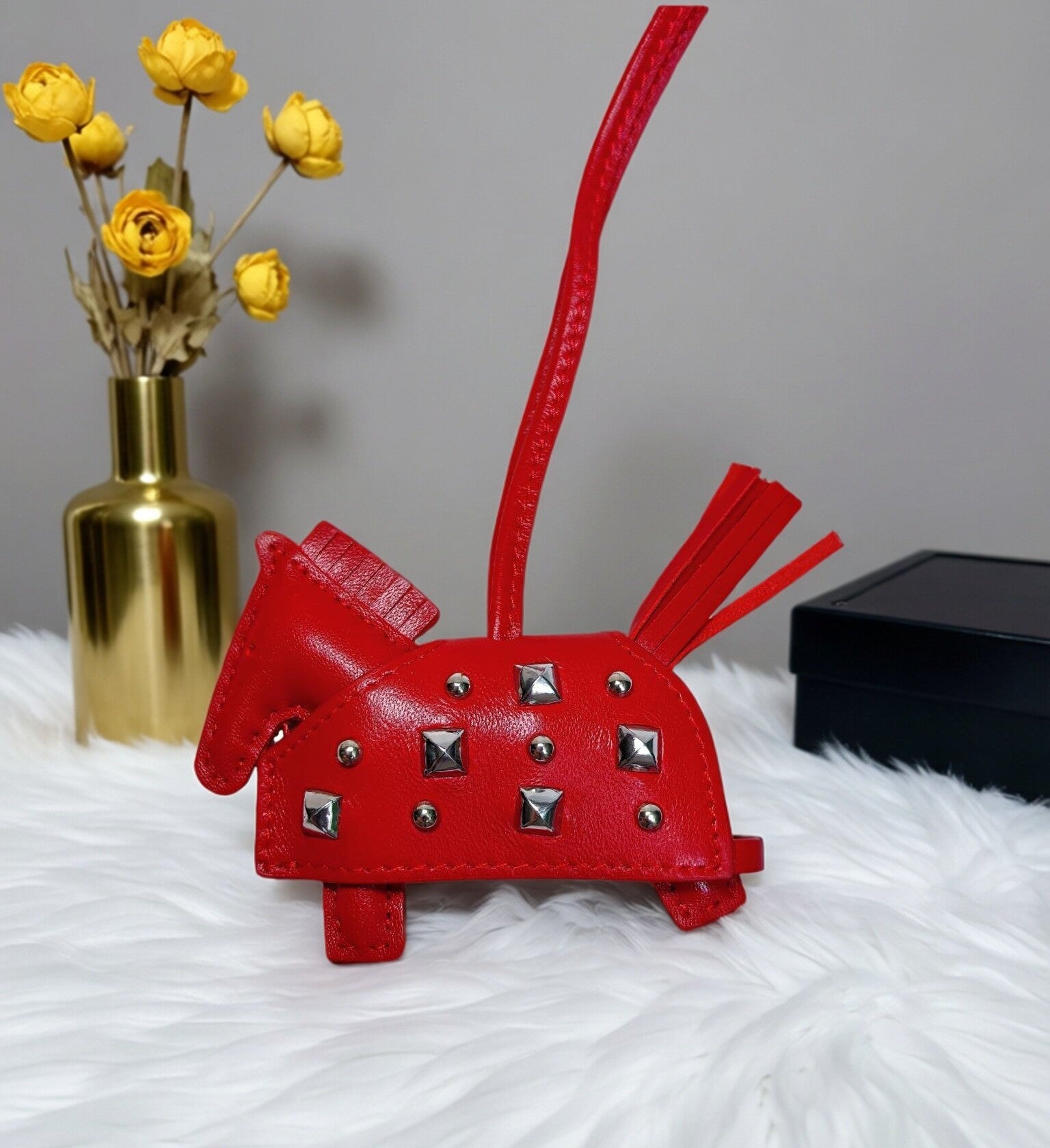 H-Style Handmade Sheepskin Leather Studded War Horse Pendant / Bag Charm / Car Hanging Ornament / Keychain Pony Bag Charm (for wholesale) ﻿
