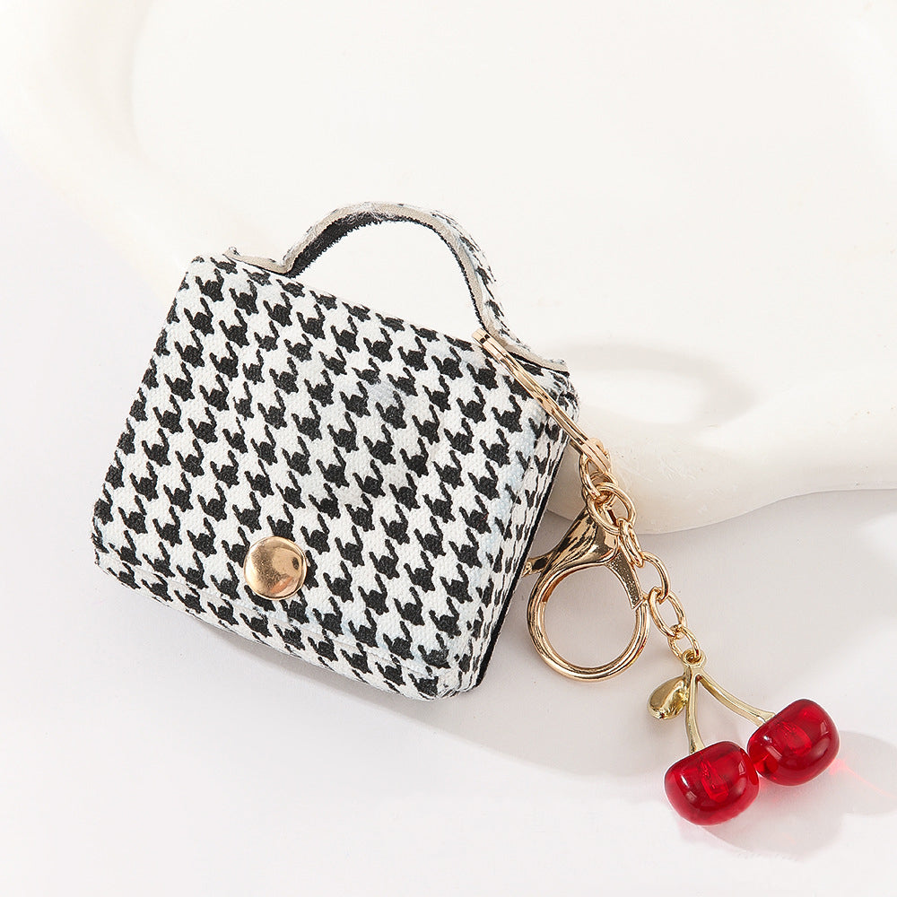 Wholesale Customizable Denim & Leather Bag Charms - Cherry Embroidery, Striped Design, Unisex Bulk Order