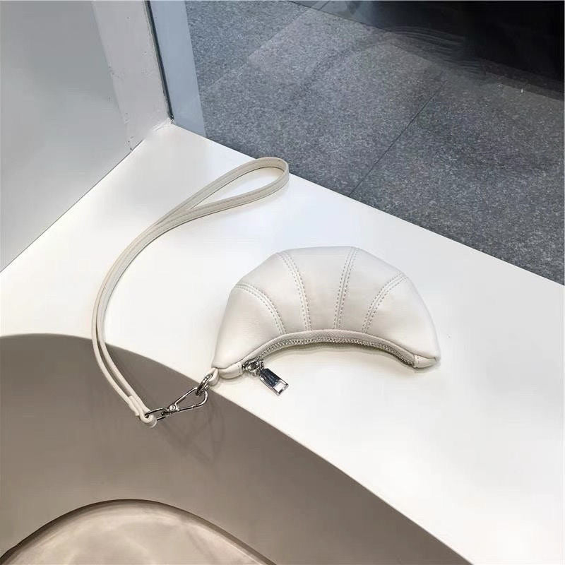 Hanging Neck Small Coin Purse Cute Croissant Mini Concave Design Crossbody Lipstick Headphone Bag