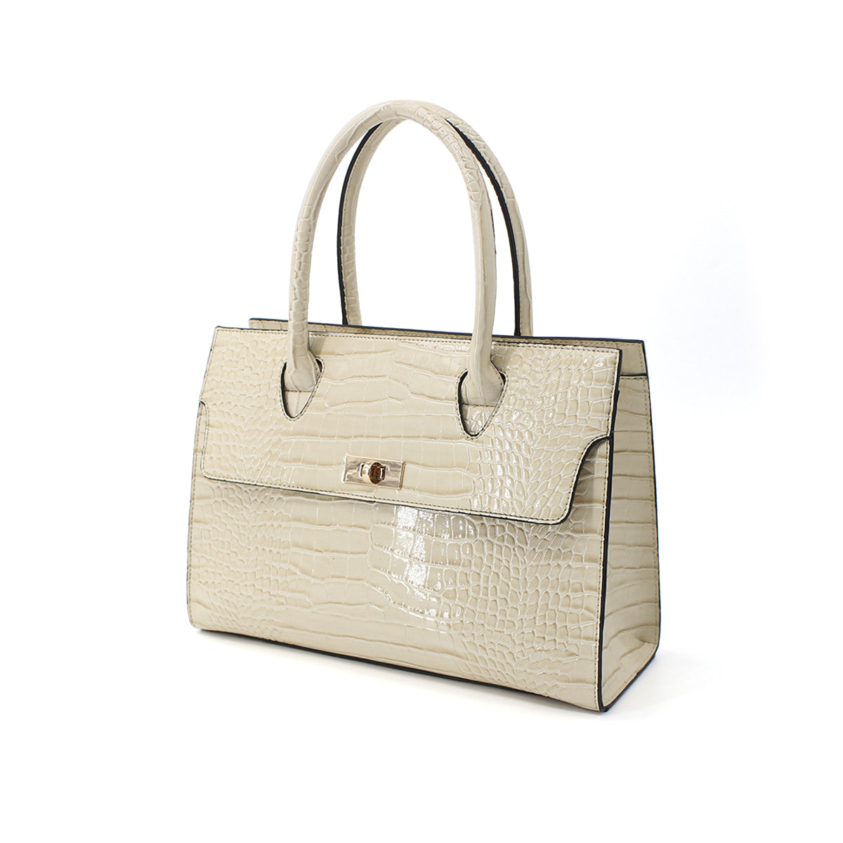 Crocodile Patterned Women's Beige Large Hand, Shoulder Bag
