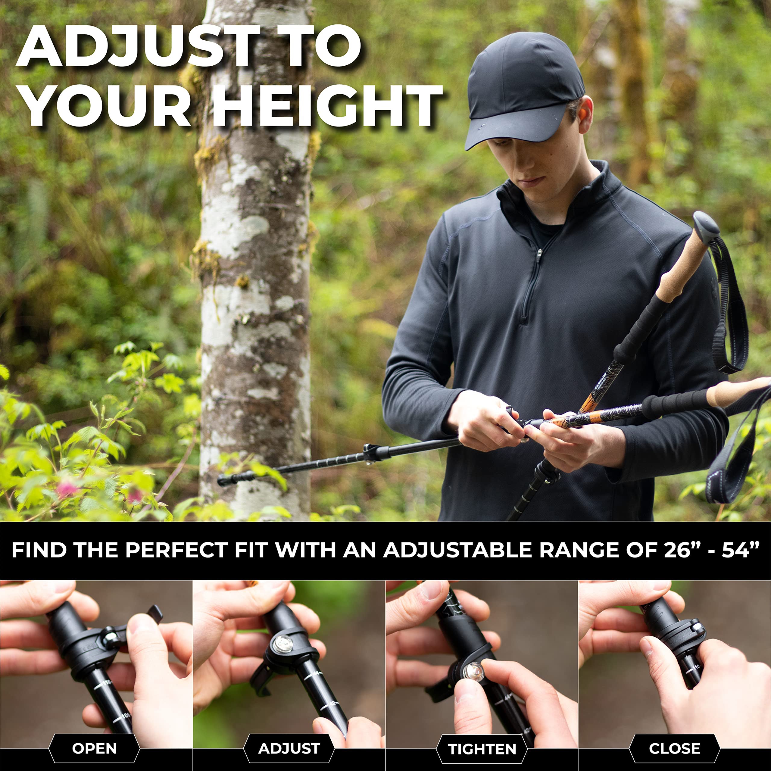LAPOLAR Lightweight Aircraft-Grade Aluminum Alpenstocks with Extended Down Grip Plus Tip Kit