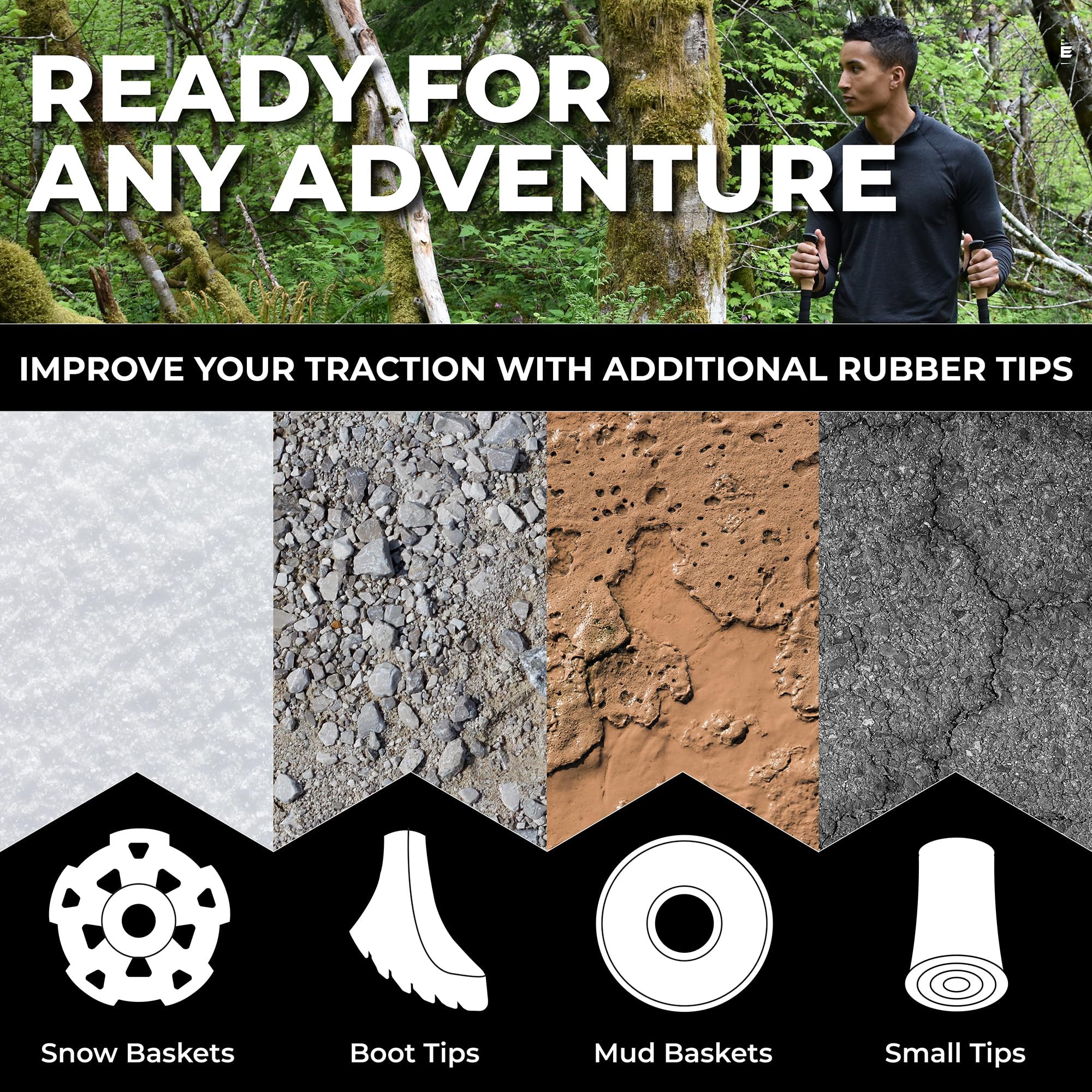 LAPOLAR Lightweight Aircraft-Grade Aluminum Alpenstocks with Extended Down Grip Plus Tip Kit